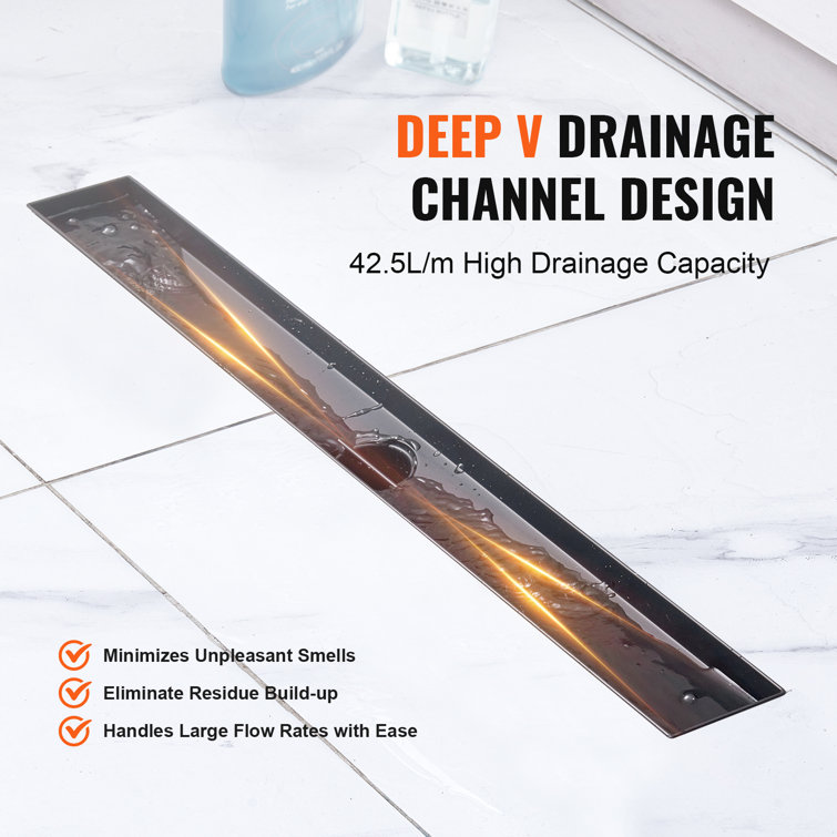 24'' Black Stainless Steel Linear Shower Drain with Square Pattern Grate