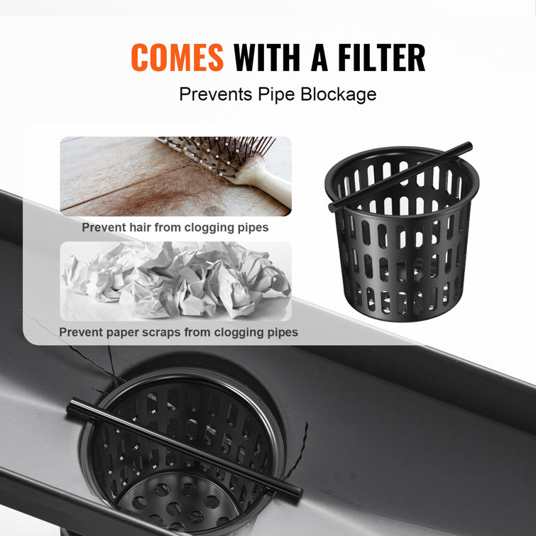 24'' Black Stainless Steel Linear Shower Drain with Square Pattern Grate