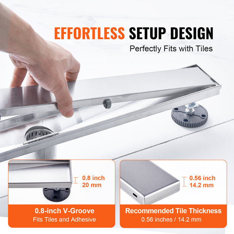 24 Inch Silver Stainless Steel Linear Shower Drain with Tile Insert Cover