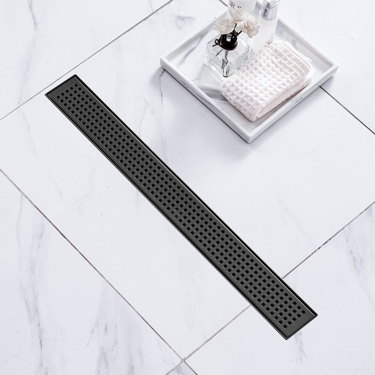24'' Black Stainless Steel Linear Shower Drain with Square Pattern Grate