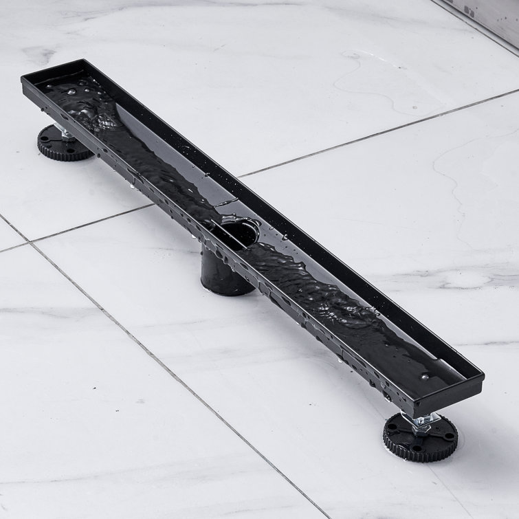 24'' Black Stainless Steel Linear Shower Drain with Square Pattern Grate
