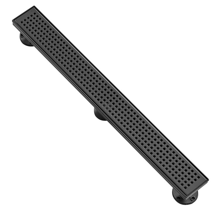 24'' Black Stainless Steel Linear Shower Drain with Square Pattern Grate