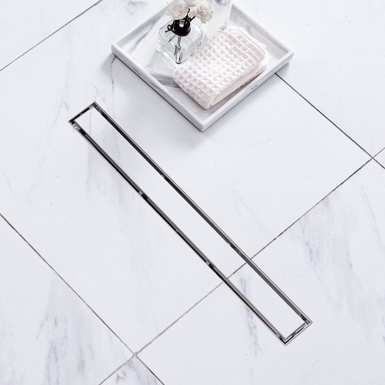 24 Inch Silver Stainless Steel Linear Shower Drain with Tile Insert Cover