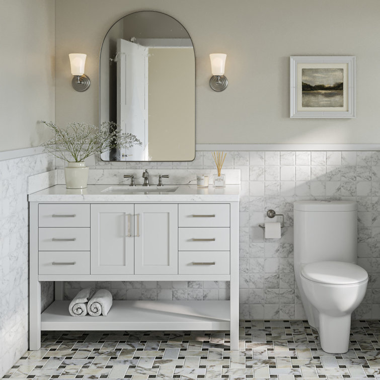 Magnolia 48" White Hardwood Freestanding Bathroom Vanity with Quartz Top