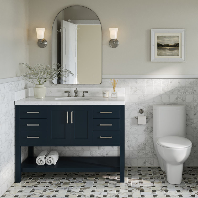 Midnight Blue Solid Wood Freestanding Single Bathroom Vanity with Quartz Top