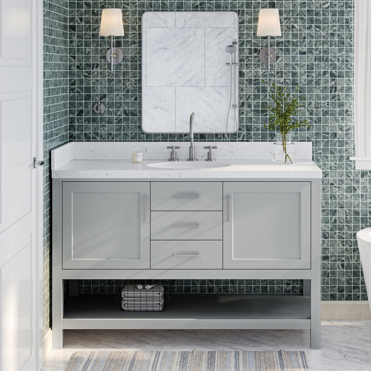 Bayhill 54'' Gray Wood Single Vanity with Quartz Top