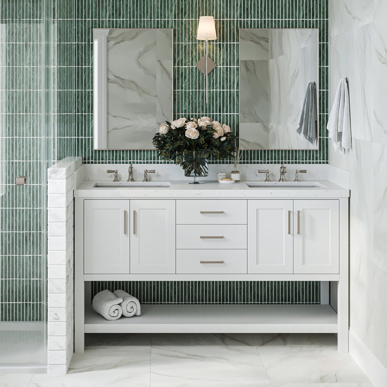 Magnolia 60" White Double Sink Freestanding Vanity with Quartz Top