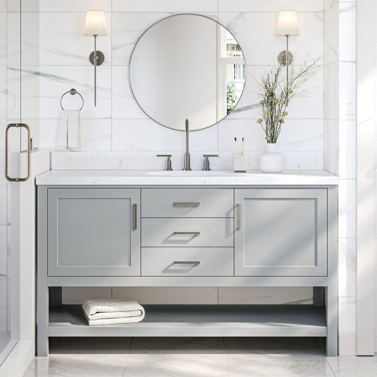 Bayhill Gray 60'' Single Sink Freestanding Vanity with Quartz Top