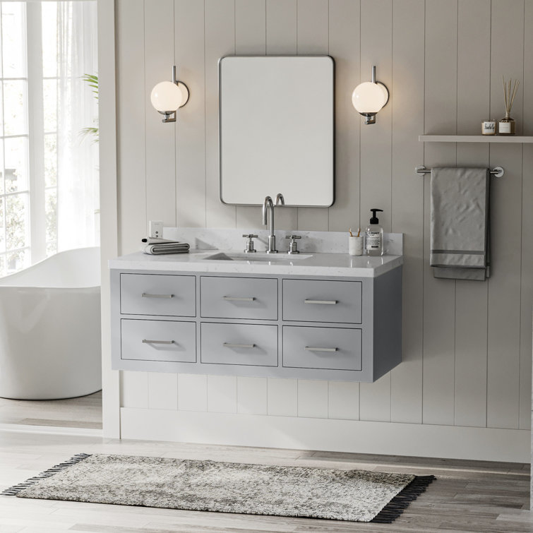 Hutton 48" Gray Wall-Mount Vanity with Carrara Quartz Top