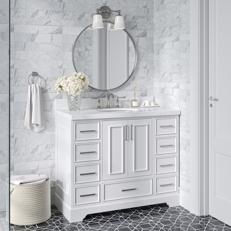 Stafford 42'' White Freestanding Single Bathroom Vanity with Marble Top