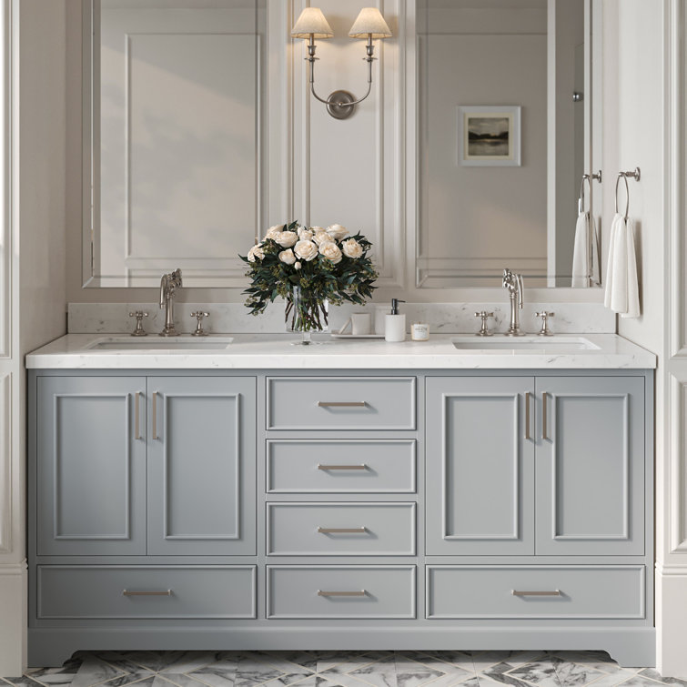 Stafford 72'' Gray Double Bathroom Vanity with Quartz Top