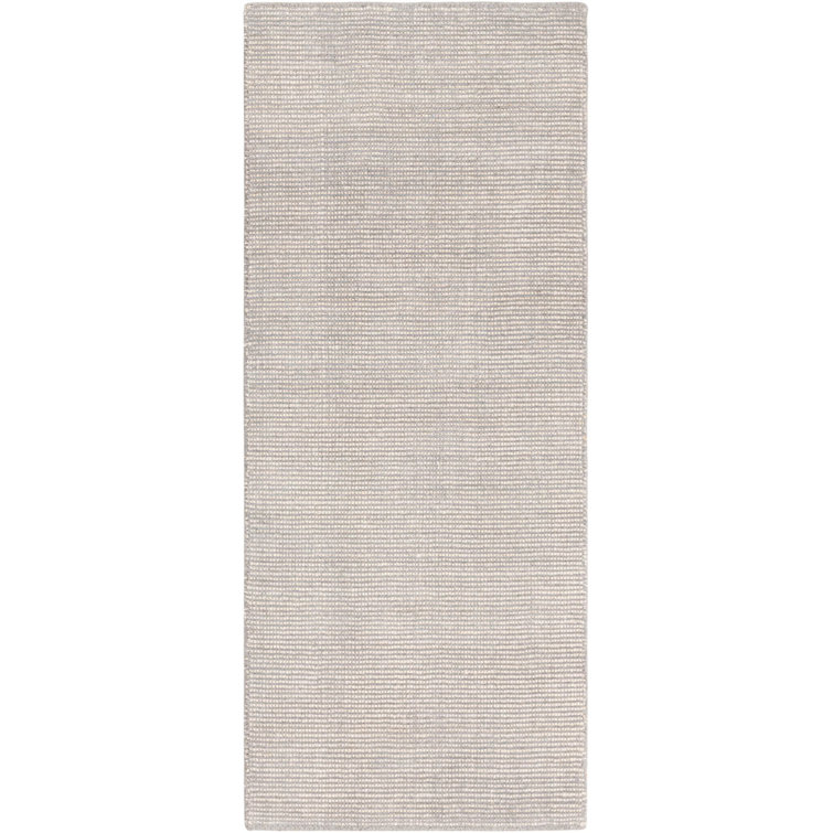 Hand-Knotted Gray Wool Runner Rug with Ivory Accents