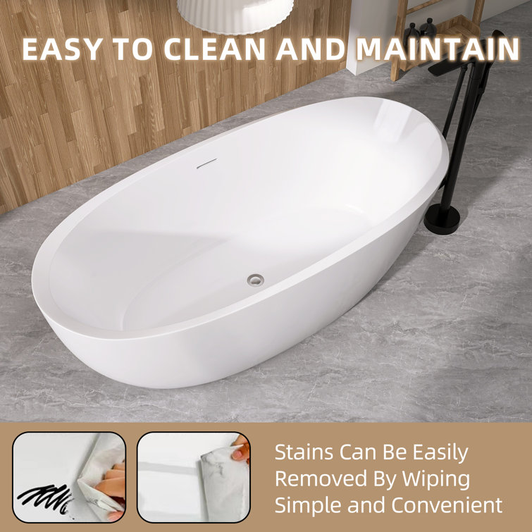 59'' White Acrylic Freestanding Soaking Bathtub