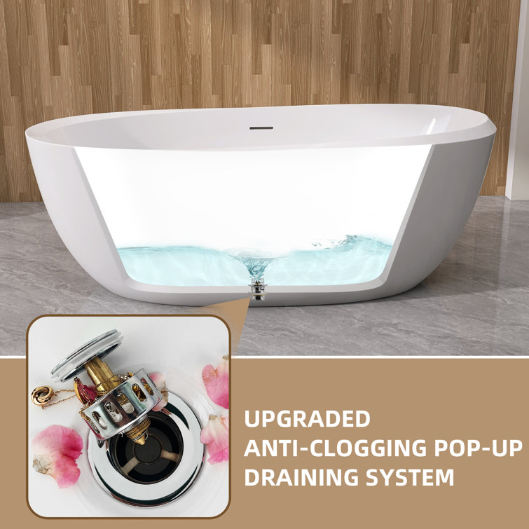 59'' White Acrylic Freestanding Soaking Bathtub