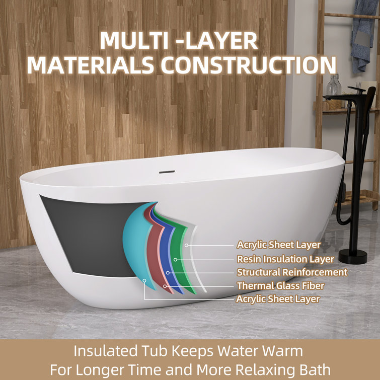 59'' White Acrylic Freestanding Soaking Bathtub