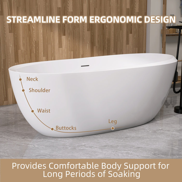 59'' White Acrylic Freestanding Soaking Bathtub