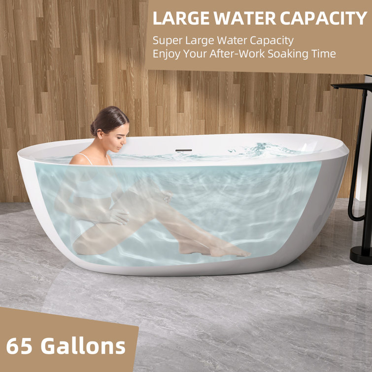 59'' White Acrylic Freestanding Soaking Bathtub