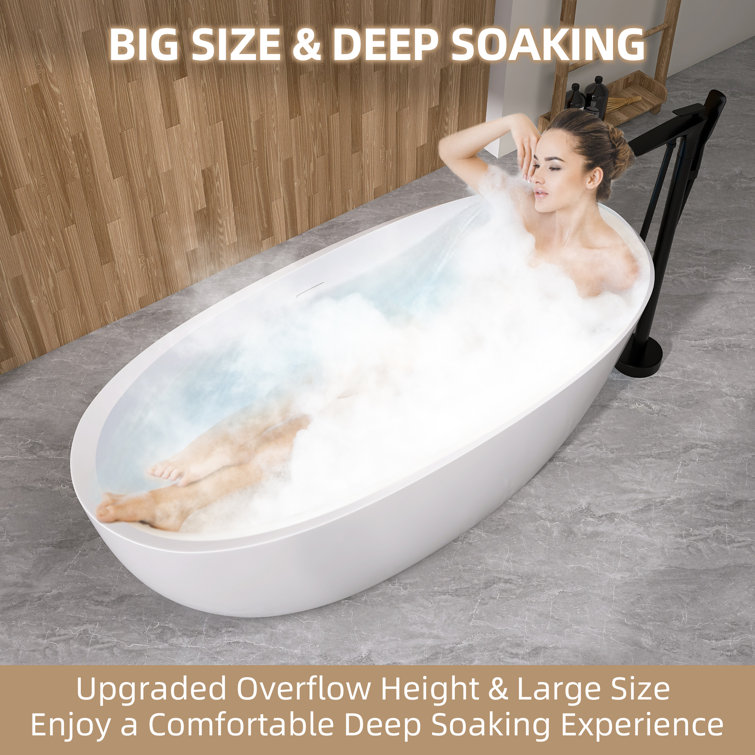 59'' White Acrylic Freestanding Soaking Bathtub