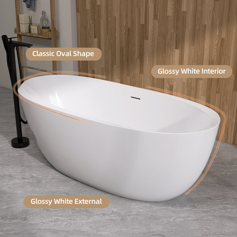 59'' White Acrylic Freestanding Soaking Bathtub