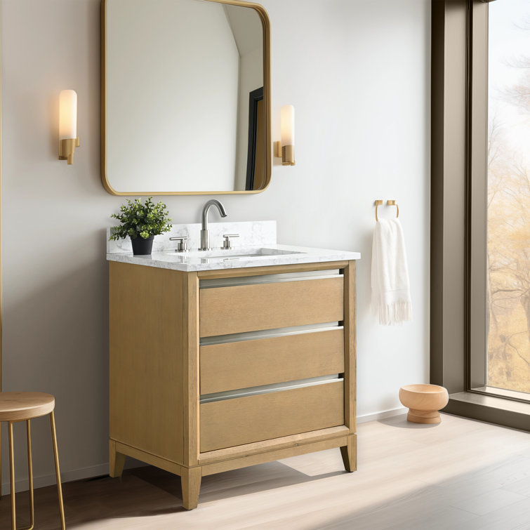 Natural Oak 30" Single Bathroom Vanity with Marble Top