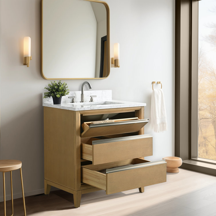 Natural Oak 30" Single Bathroom Vanity with Marble Top