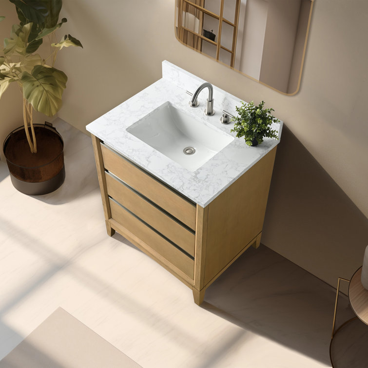 Natural Oak 30" Single Bathroom Vanity with Marble Top