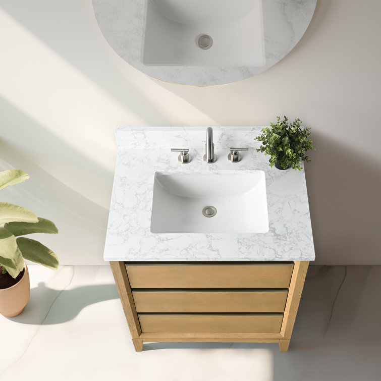 Natural Oak 30" Single Bathroom Vanity with Marble Top