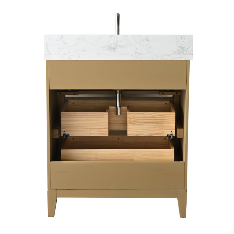 Natural Oak 30" Single Bathroom Vanity with Marble Top