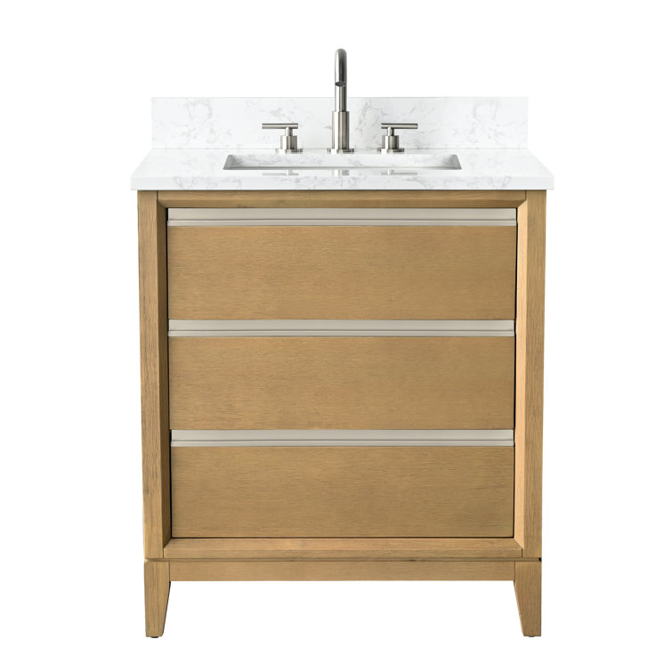 Natural Oak 30" Single Bathroom Vanity with Marble Top