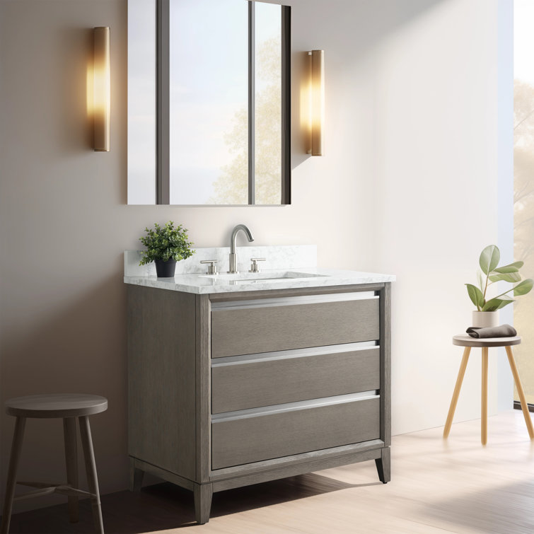 Driftwood Gray 36" Single Sink Bathroom Vanity with Marble Top