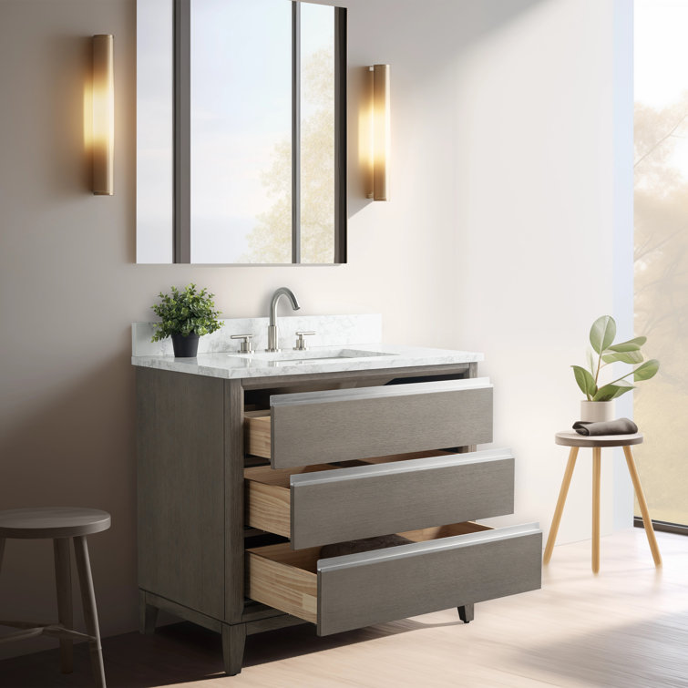 Driftwood Gray 36" Single Sink Bathroom Vanity with Marble Top
