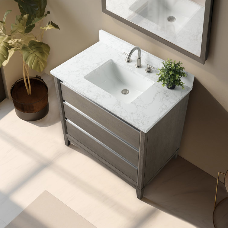 Driftwood Gray 36" Single Sink Bathroom Vanity with Marble Top