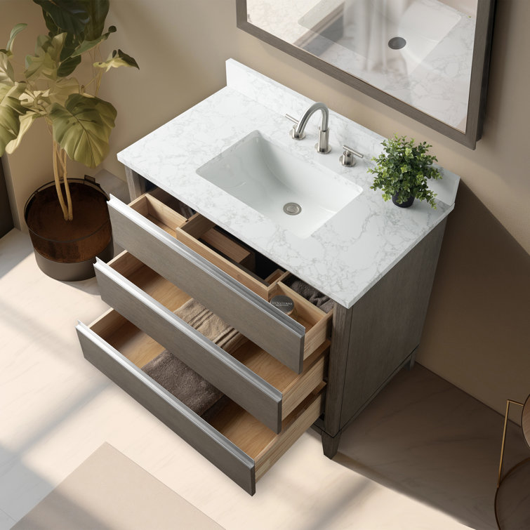 Driftwood Gray 36" Single Sink Bathroom Vanity with Marble Top
