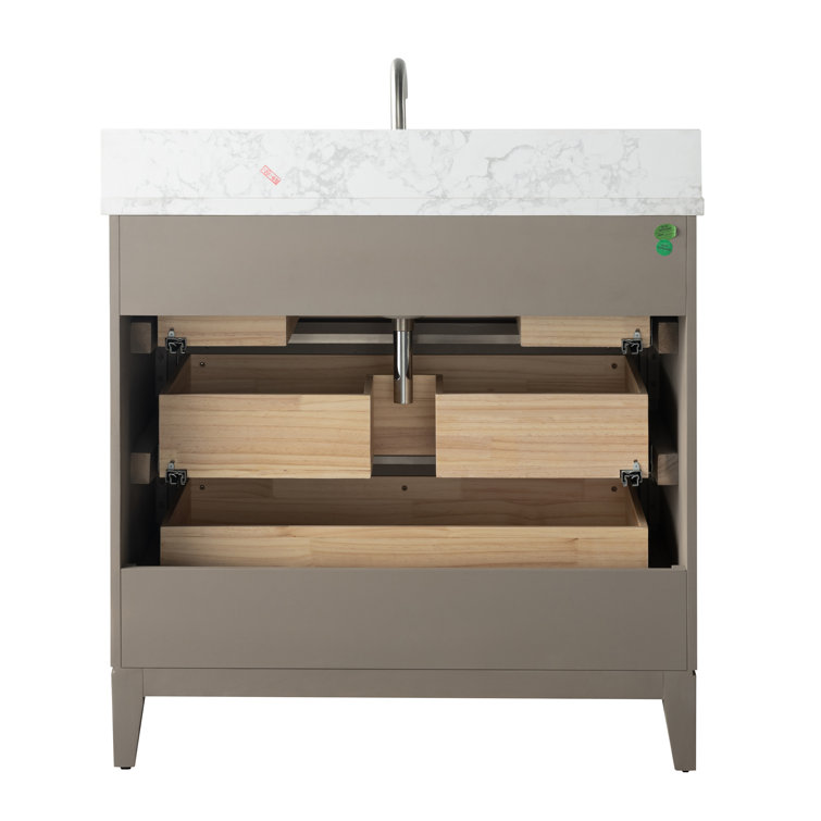 Driftwood Gray 36" Single Sink Bathroom Vanity with Marble Top