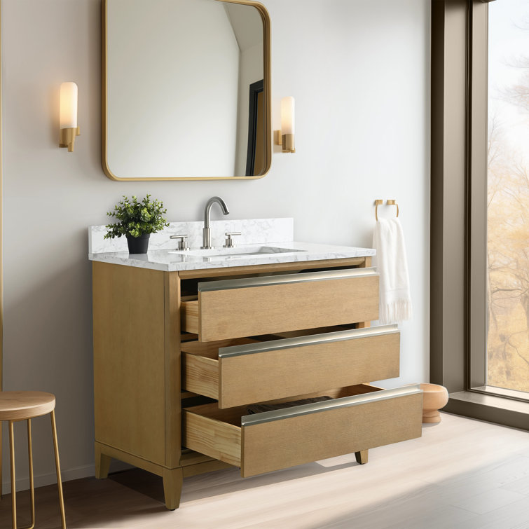 Natural Oak 36" Single Bathroom Vanity with Marble Top
