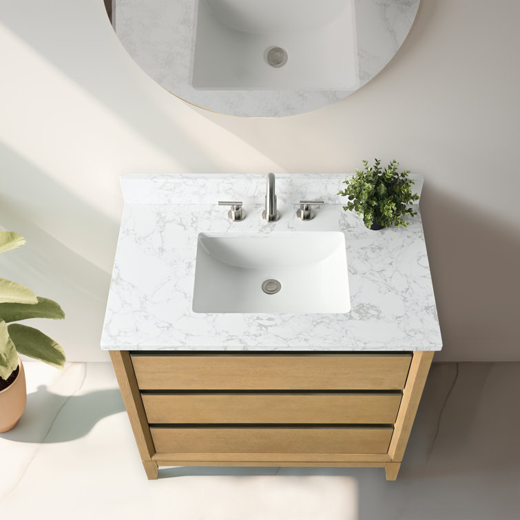 Natural Oak 36" Single Bathroom Vanity with Marble Top