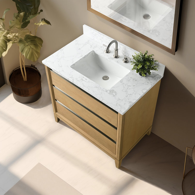 Natural Oak 36" Single Bathroom Vanity with Marble Top