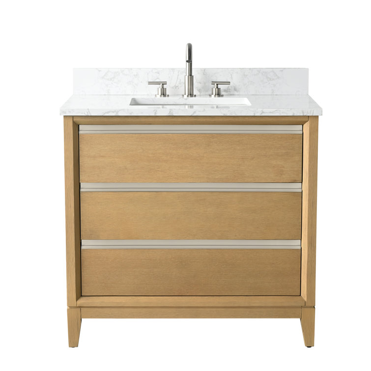 Natural Oak 36" Single Bathroom Vanity with Marble Top