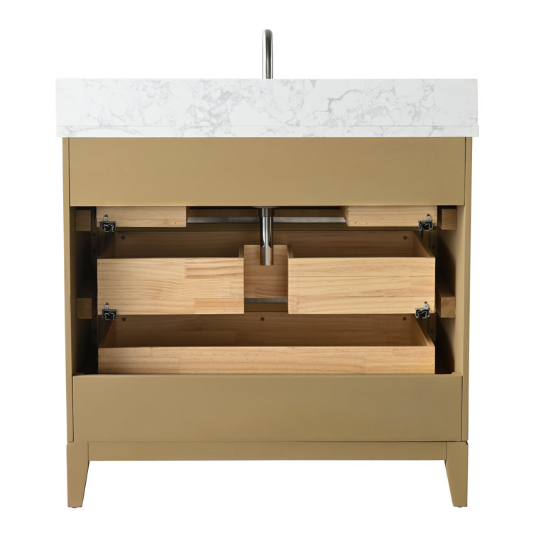 Natural Oak 36" Single Bathroom Vanity with Marble Top