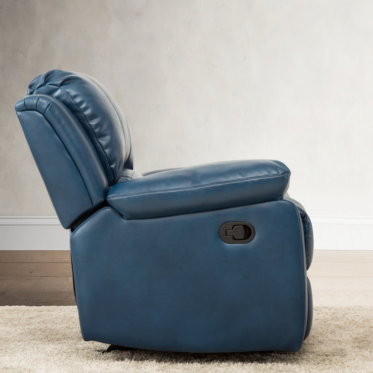 Midnight Blue Transitional Faux Leather & Wood Recliner Chair
