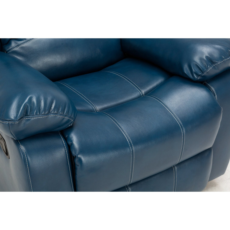 Midnight Blue Transitional Faux Leather & Wood Recliner Chair