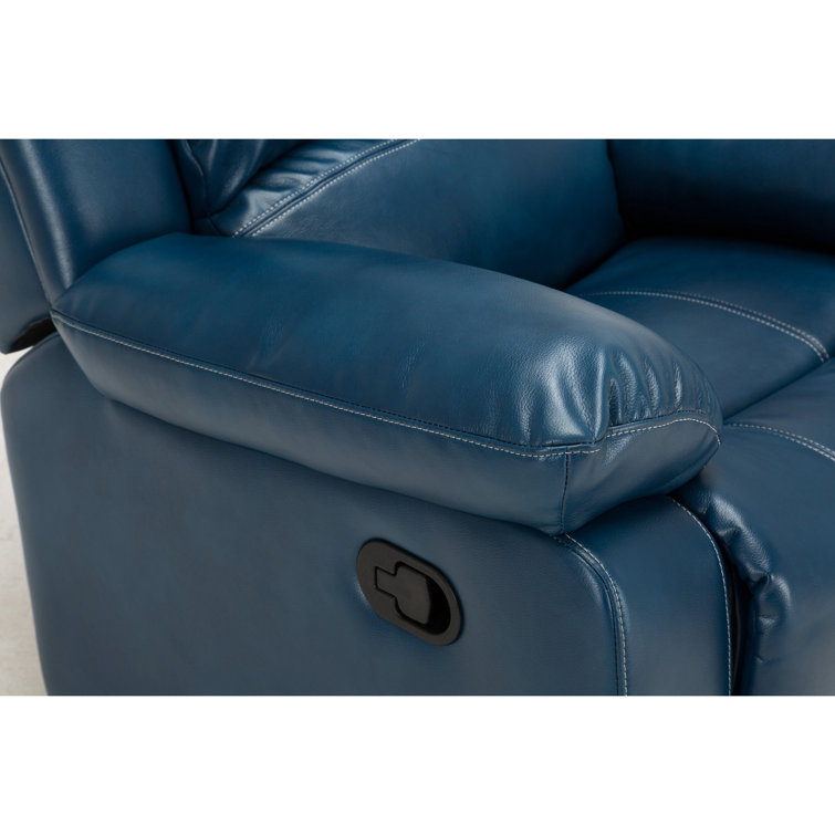 Midnight Blue Transitional Faux Leather & Wood Recliner Chair
