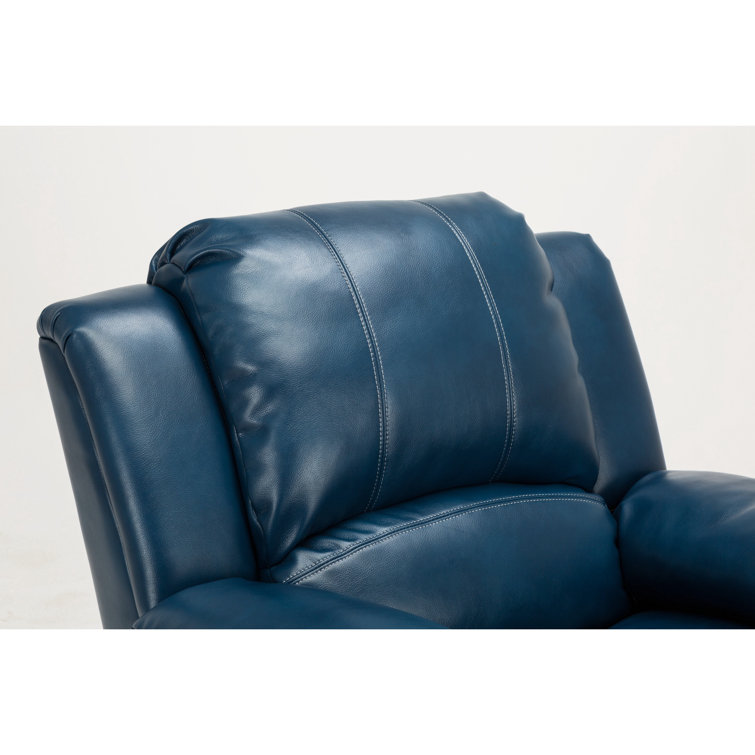 Midnight Blue Transitional Faux Leather & Wood Recliner Chair