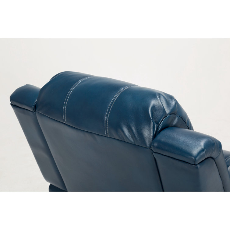 Midnight Blue Transitional Faux Leather & Wood Recliner Chair