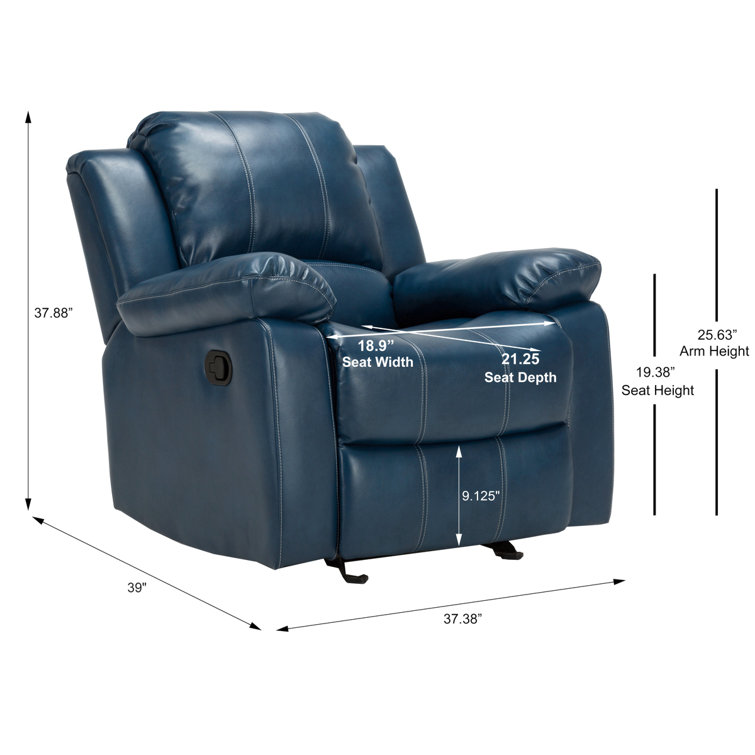 Midnight Blue Transitional Faux Leather & Wood Recliner Chair