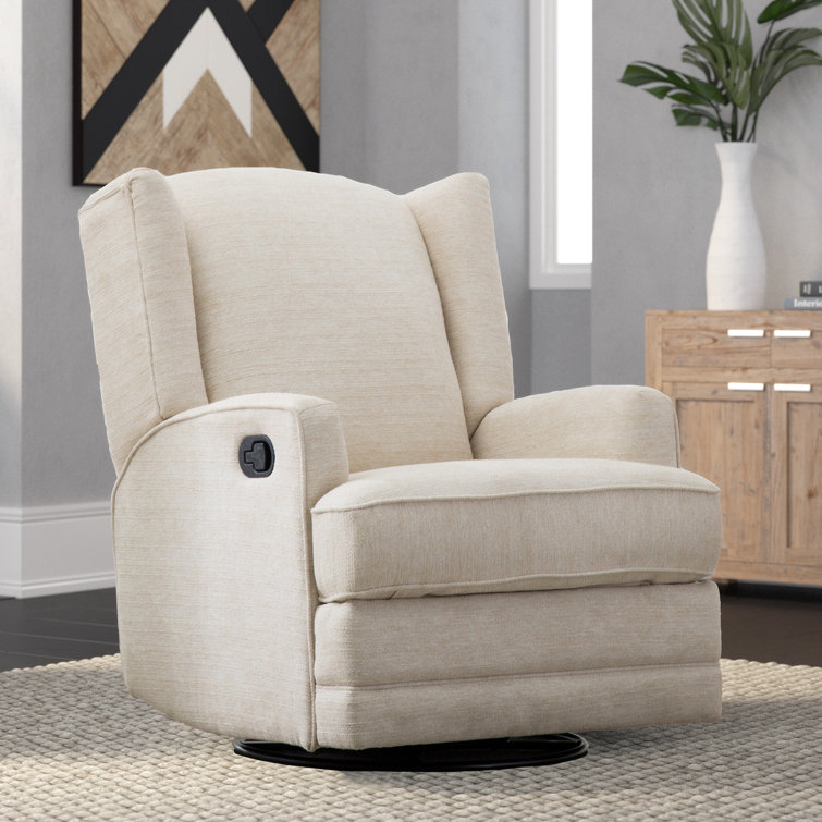 Serelda Transitional Beige Chenille Wingback Swivel Recliner
