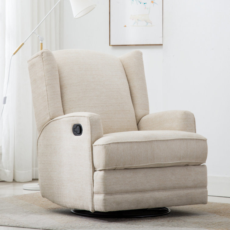 Serelda Transitional Beige Chenille Wingback Swivel Recliner