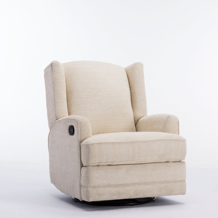 Serelda Transitional Beige Chenille Wingback Swivel Recliner