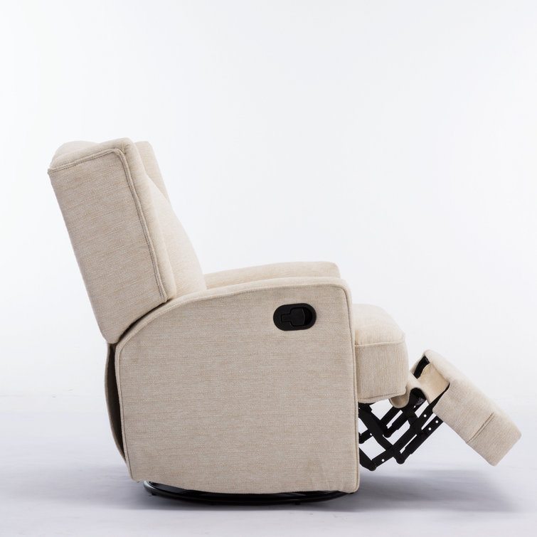 Serelda Transitional Beige Chenille Wingback Swivel Recliner