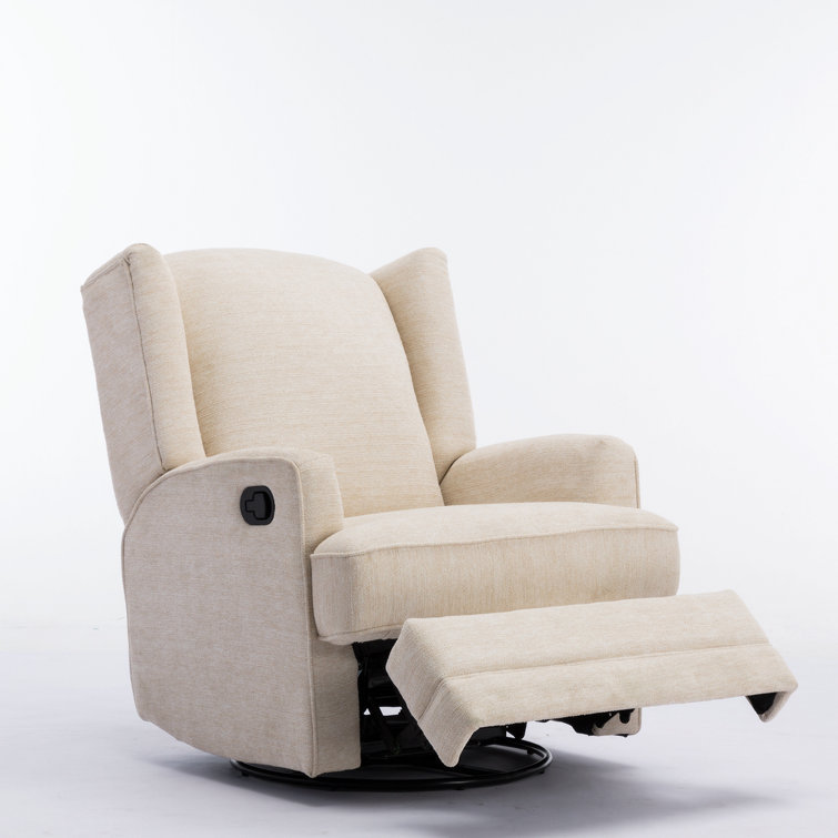 Serelda Transitional Beige Chenille Wingback Swivel Recliner